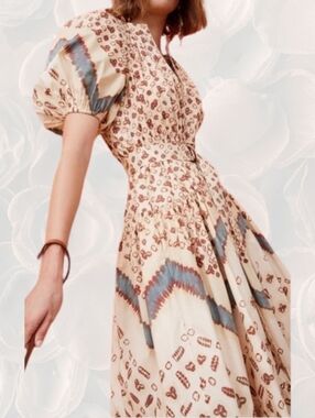 Ulla Johnson Boho Prairie Midi Dress Puff Sleeve Belt Pockets Festival Size 0